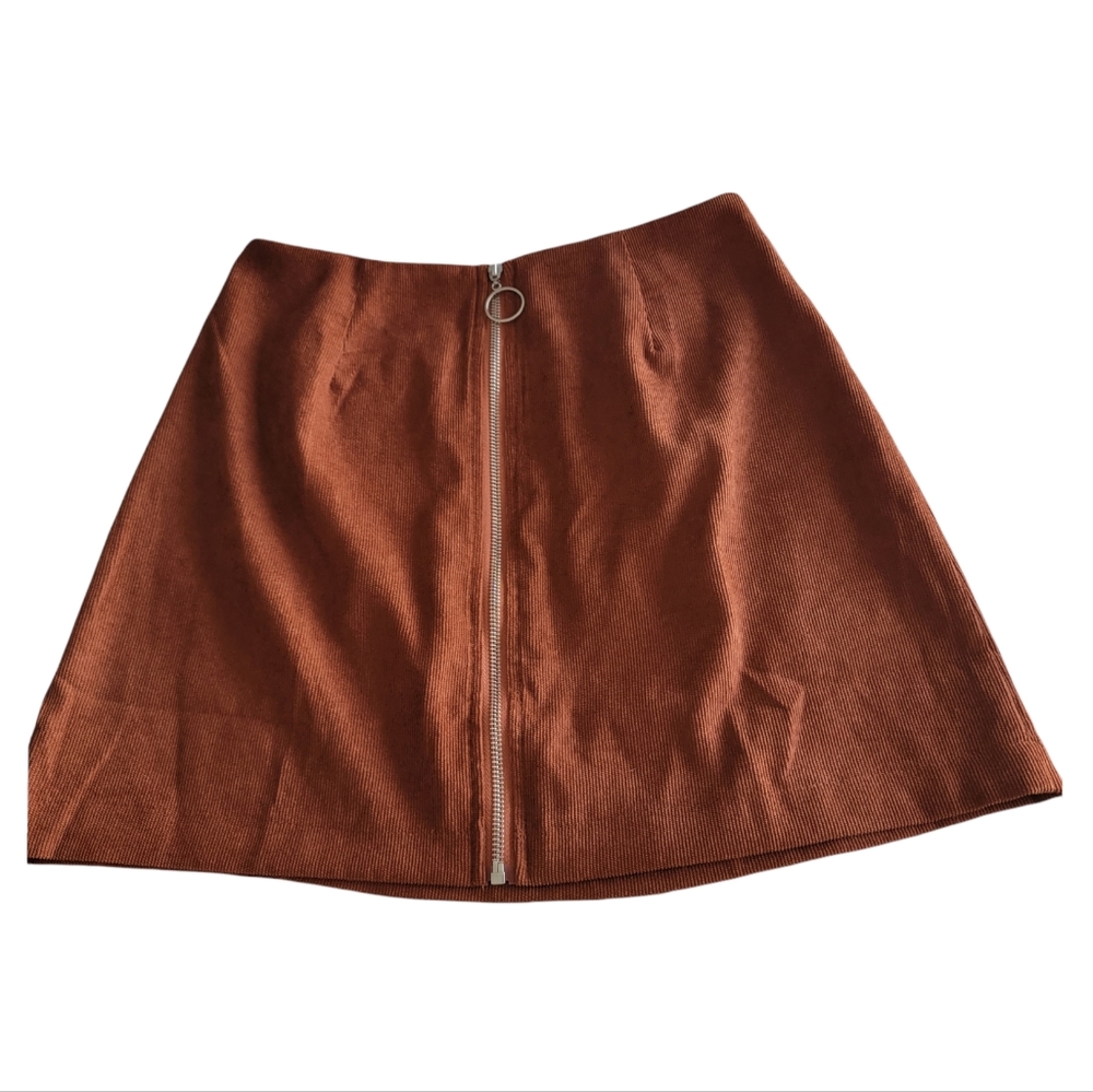 SHEIN CORDUROY WOMEN'S ZIPPER FRONT MINI SKIRT RUST BROWN SIZE MEDIUM - Picture 2 of 11